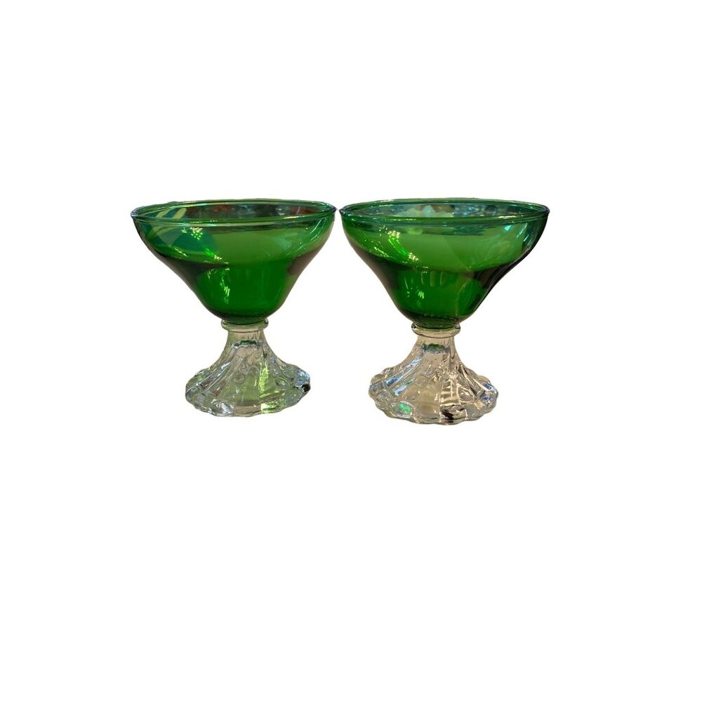 Vintage Set of 2 Mid-Century Anchor Hocking Green Boopie Glasses